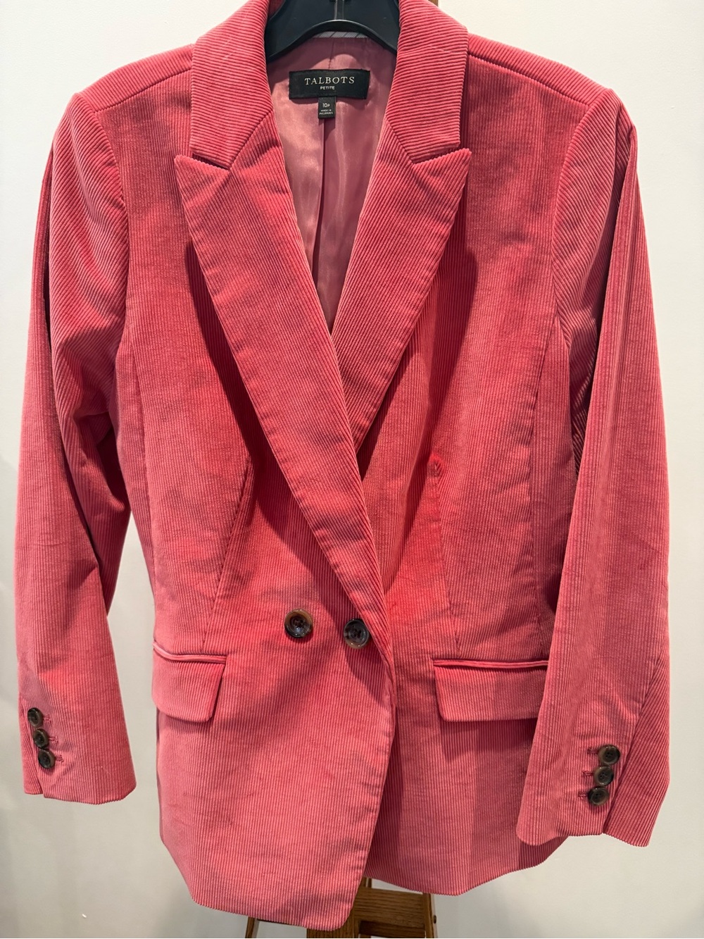 Talbots Rose Pink Corduroy Double-Button Blazer